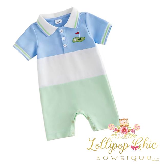 Baby Boy Summer Embroidered Golf Romper