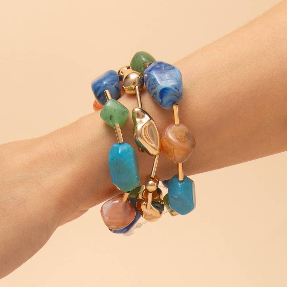 Multi Stone Stackable Stretch Bracelet Set, Color: Turquoise