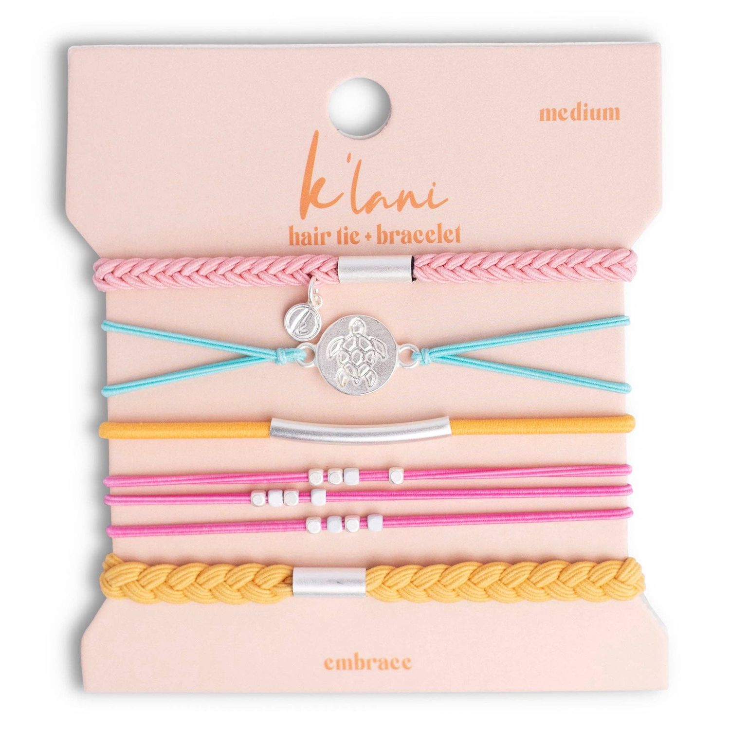 "Embrace" Bright Pastels with Silver Sea Turtle Charm Hair Tie Bracelets, Size: Small