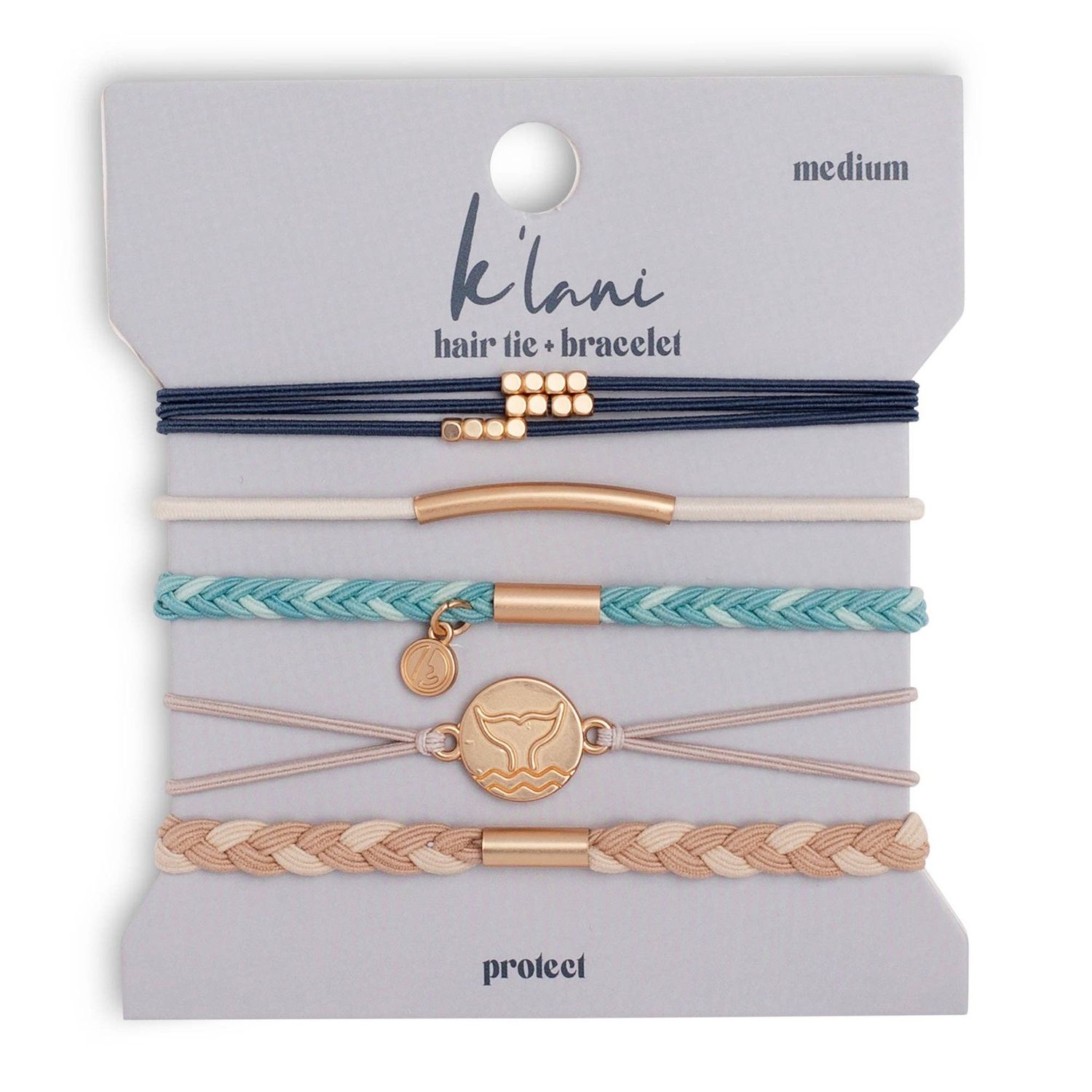 "Protect" Beachy Blues and Sands with Whale Charm Hair Tie Bracelets