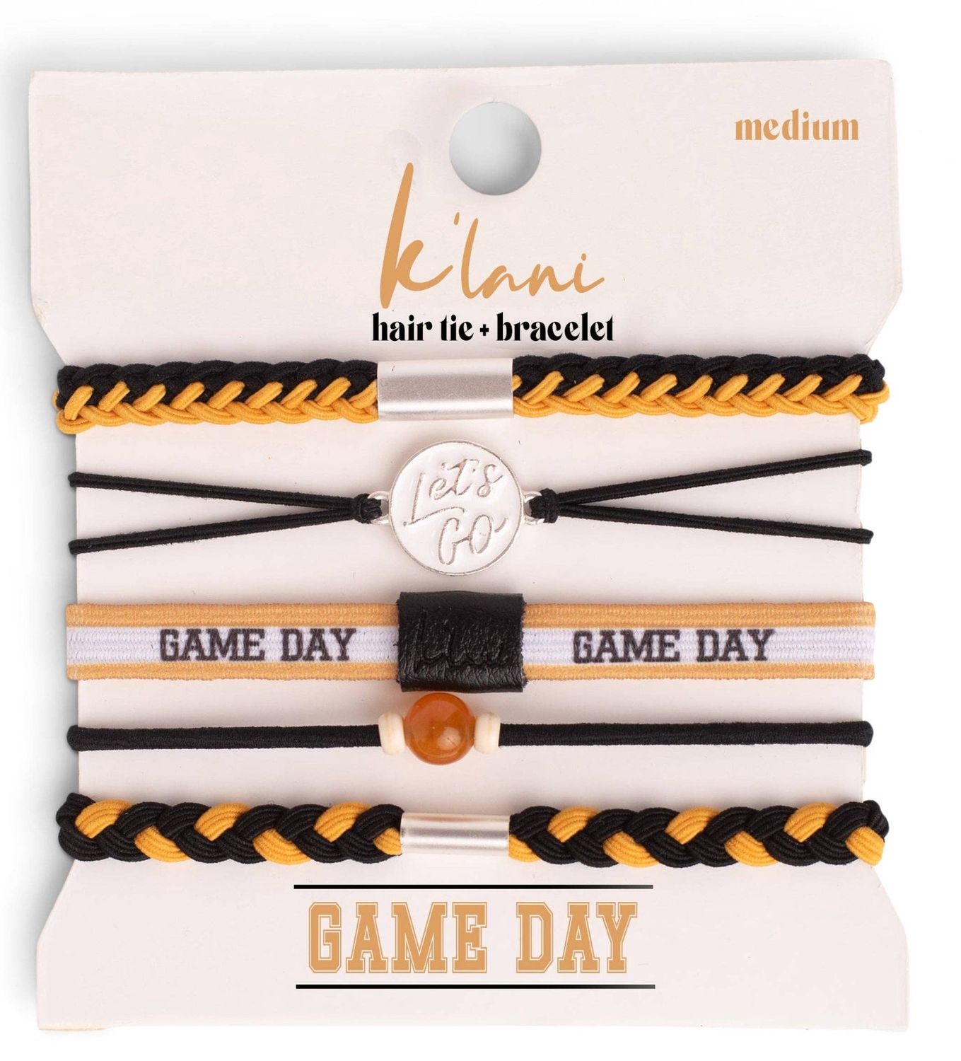 "Game Day" Black &amp; Gold Hair Tie Bracelets