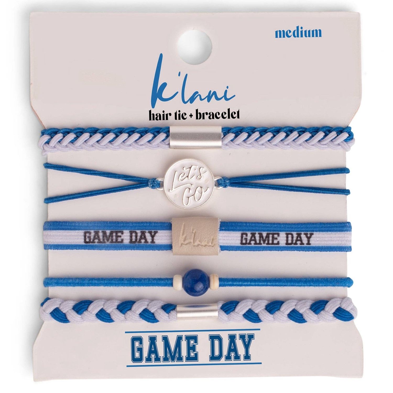 "Game Day" Blue &amp; White Hair Tie Bracelets