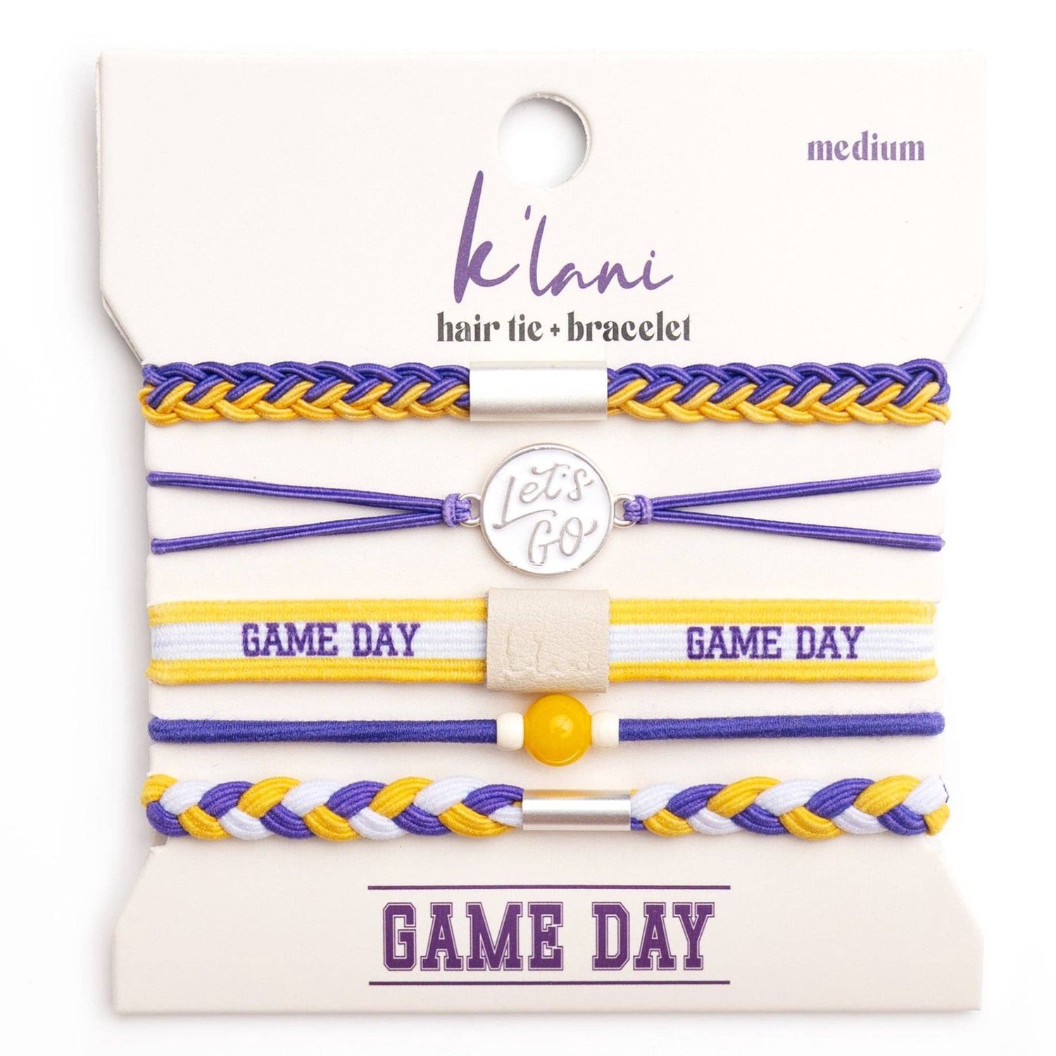 "Game Day" Purple &amp; Yellow Hair Tie Bracelets