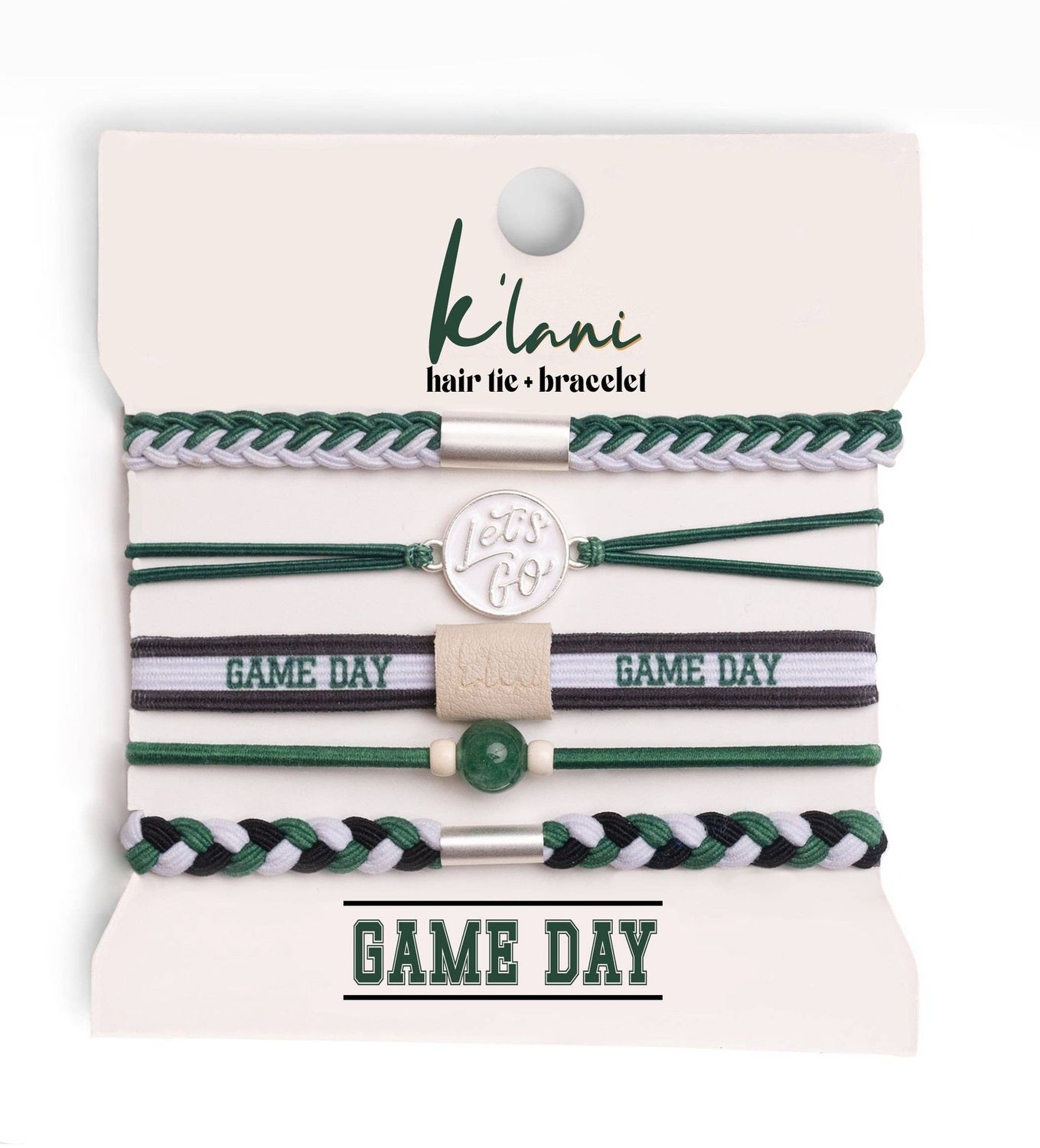 "Game Day" Green, White &amp; Black Hair Tie Bracelets