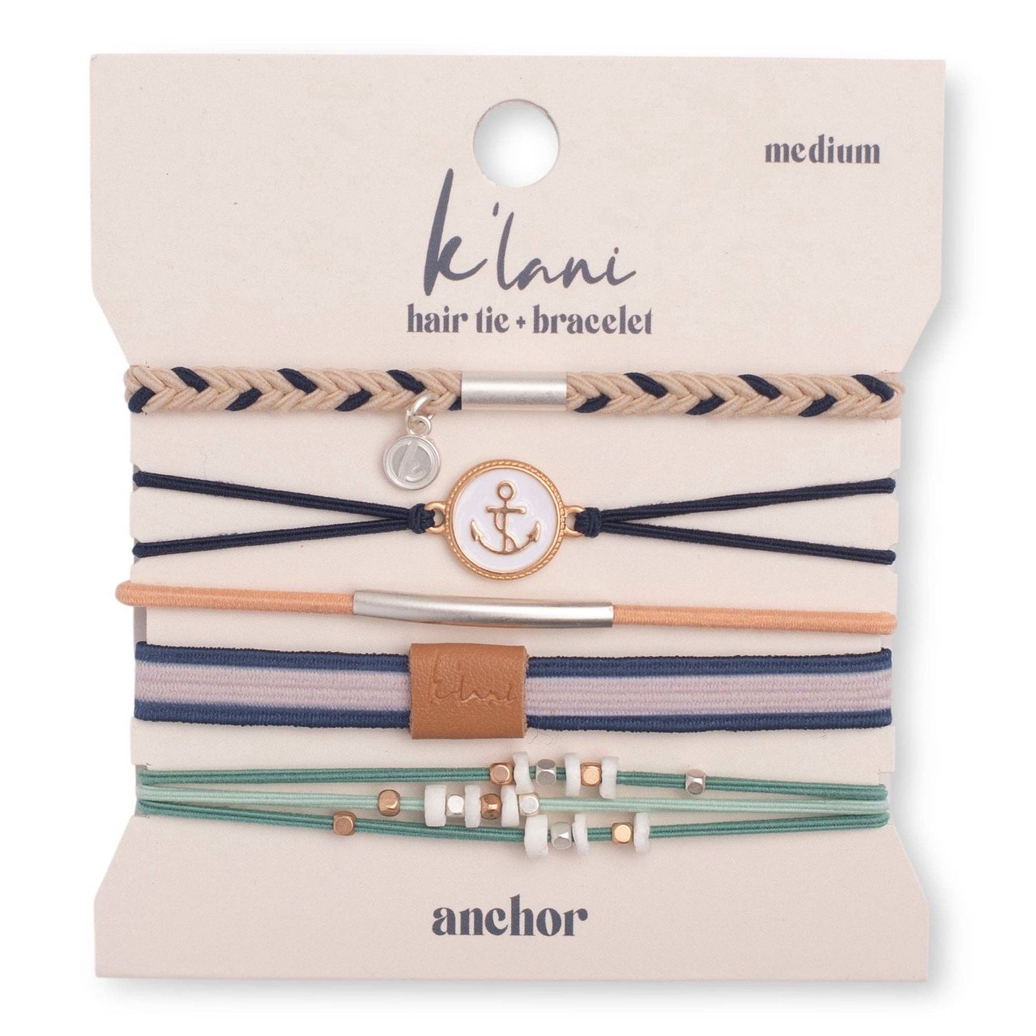 "Anchor" Nautical Colors with Anchor Charm Hair Tie Bracelets