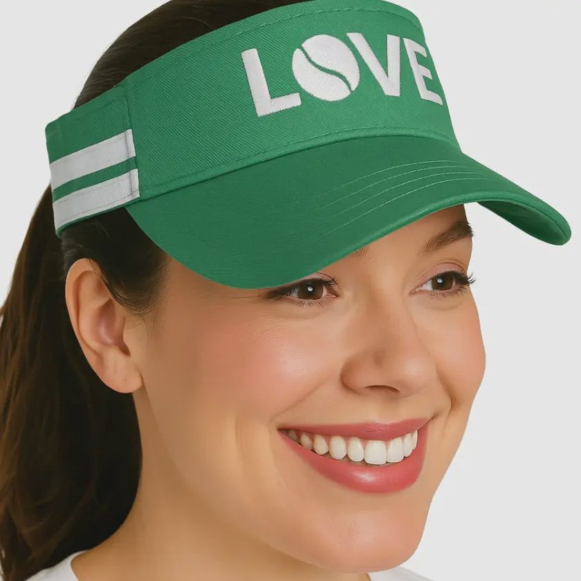 Striped Cotton Canvas Love Visor - Green with White Love