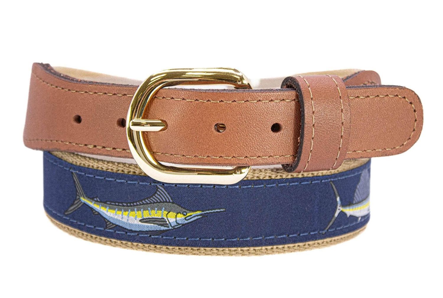 Billfish Slam Men's Woven Ribbon Belt, Color: Navy, Size: 38