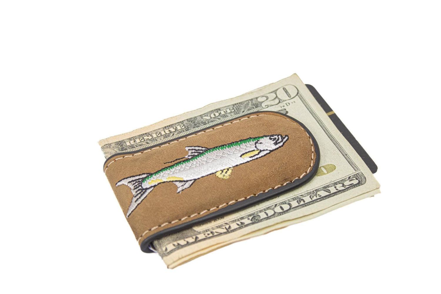 Embroidered Fish Leather Money Clip., Logo: Tarpon