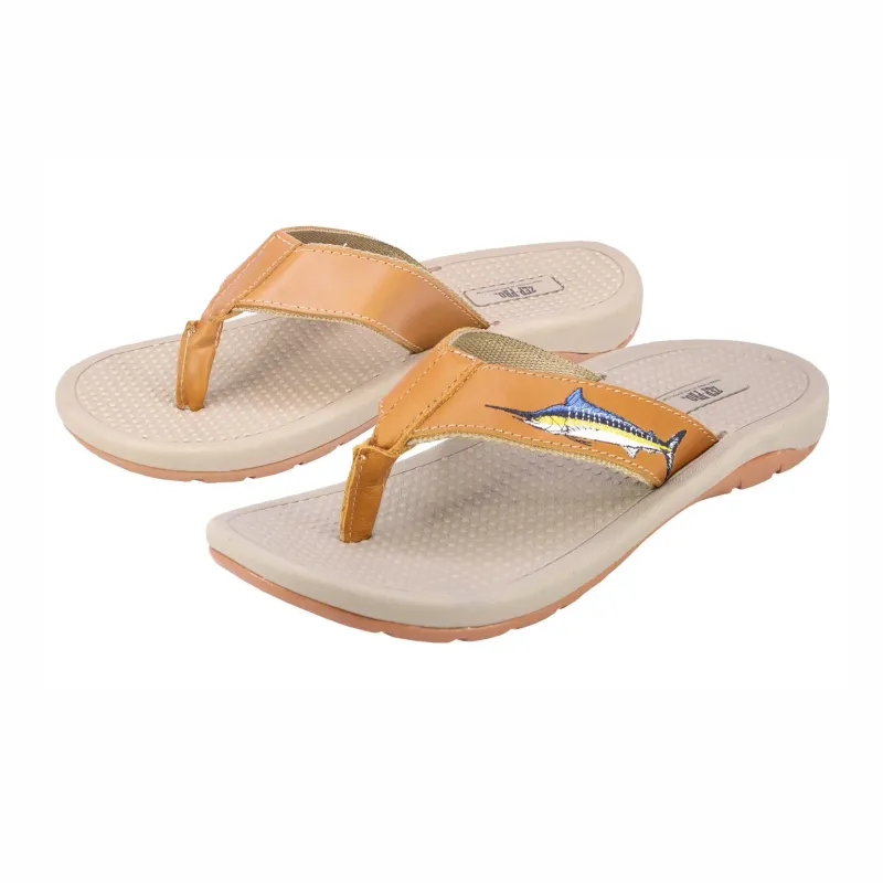 Marlin Men's Fishing Tan Leather Embroidered Fishing Sandal