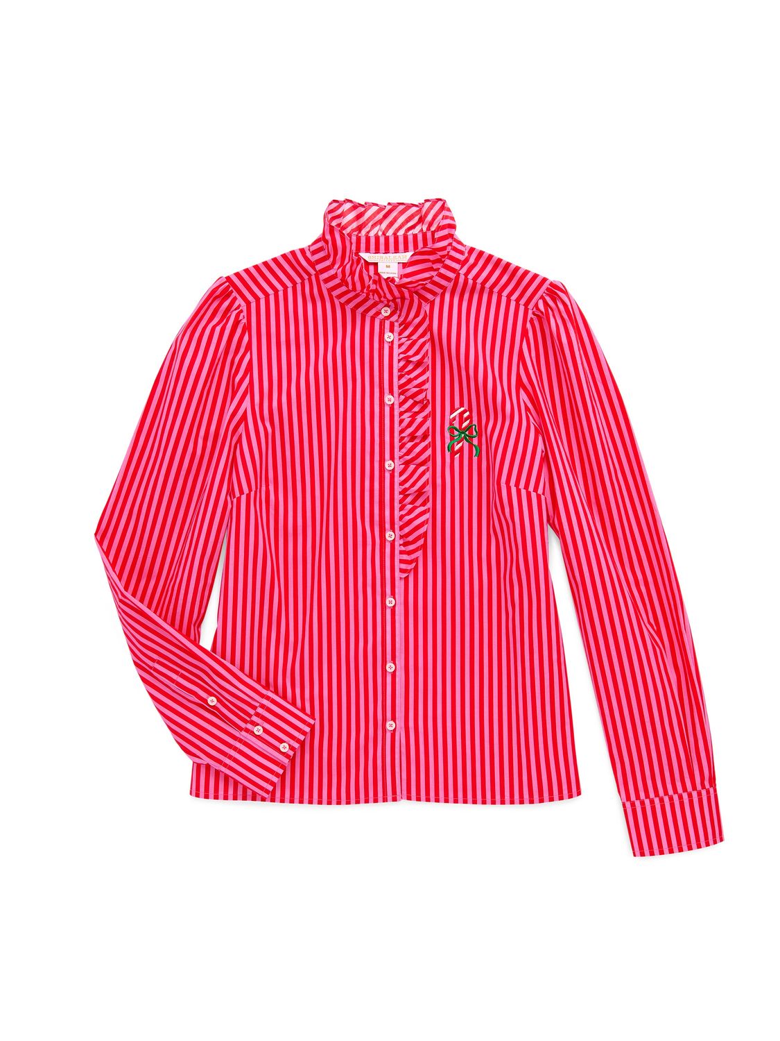 CANDY CANE RUFFLE BLOUSE, Size: SMALL