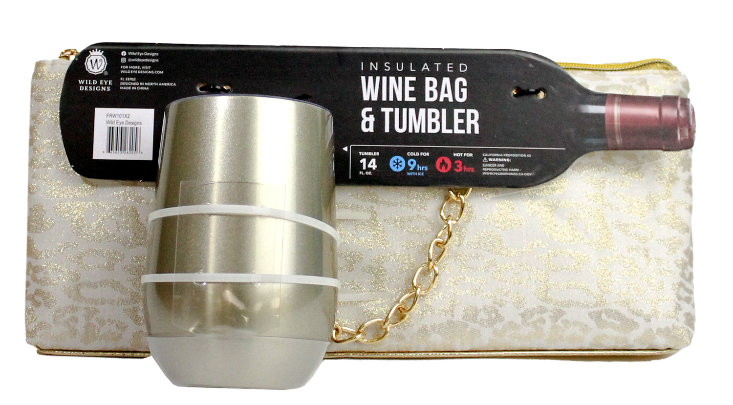 White &amp; Gold Leopard Insulated Wine Bag &amp; Tumbler Set