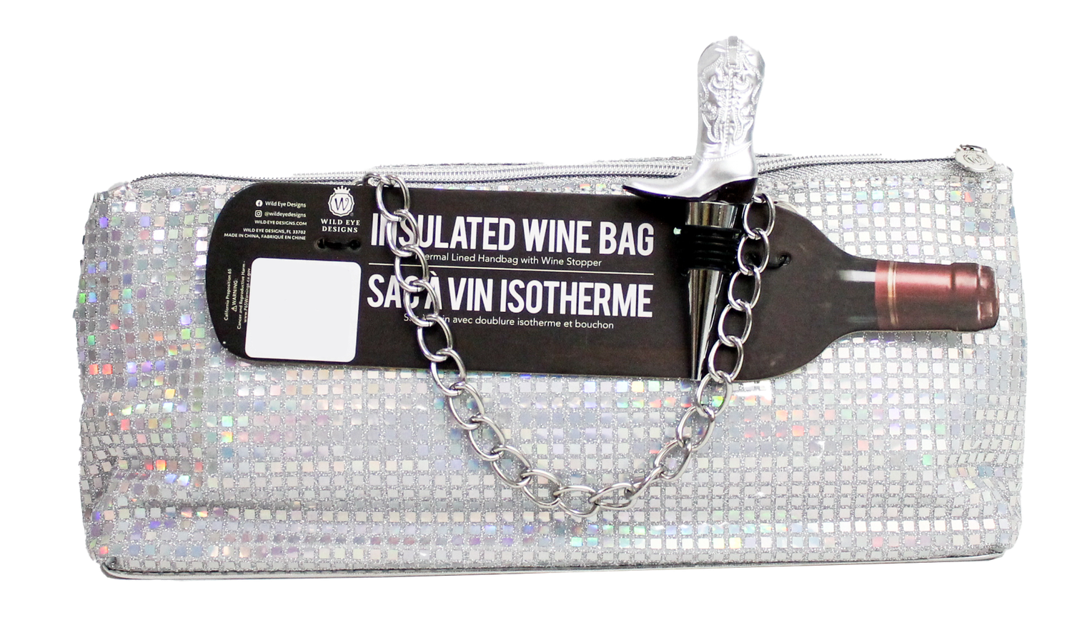 Disco Insulated Wine Bag &amp; Silver Cowboy Boot Stopper