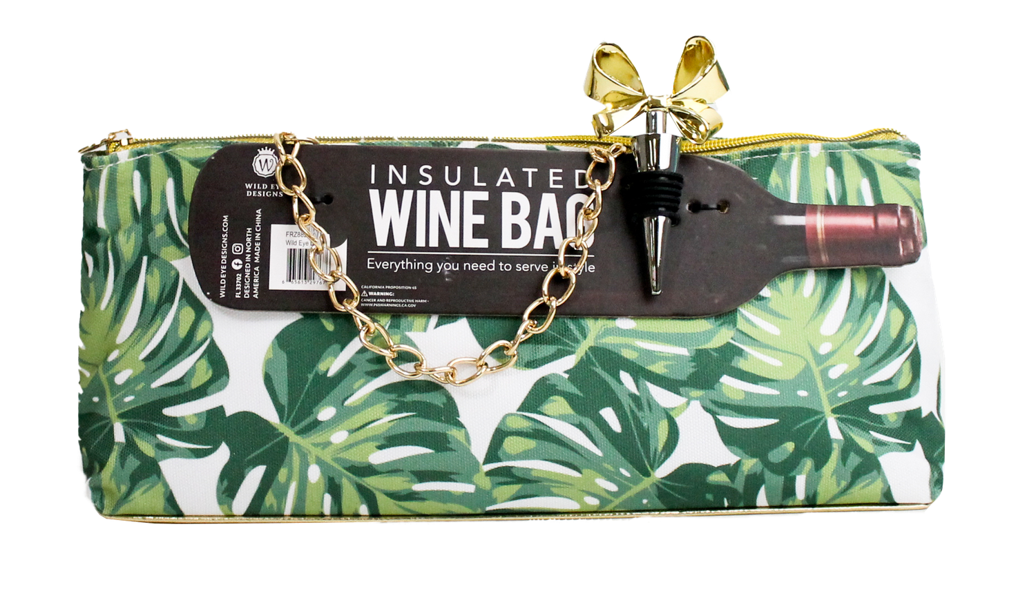 Tropical Leaves Insulated Wine Bag &amp; Bow Stopper
