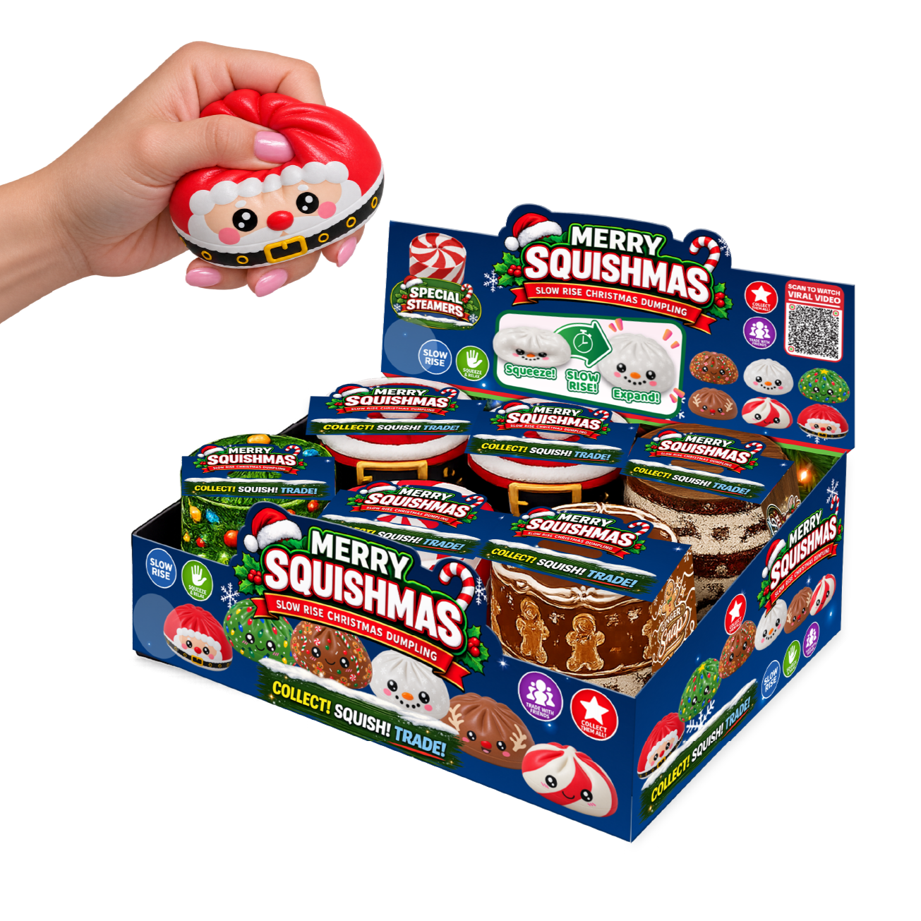 Fun Doh Christmas Slow-Rise Squishy Dumpling Toy- 12/Display