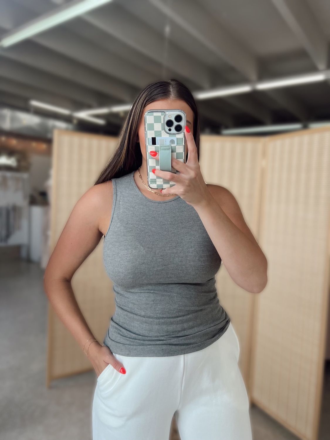 Ribbed Tank- Grey