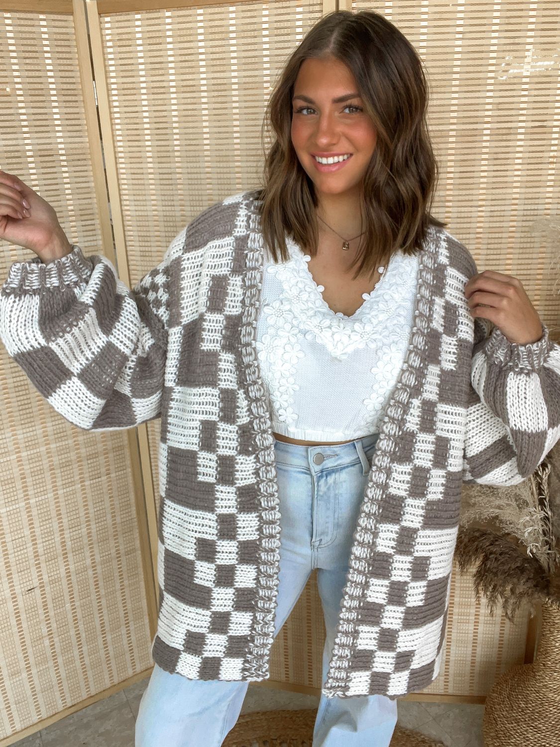 Down the Street Cardigan- Mocha and Ivory