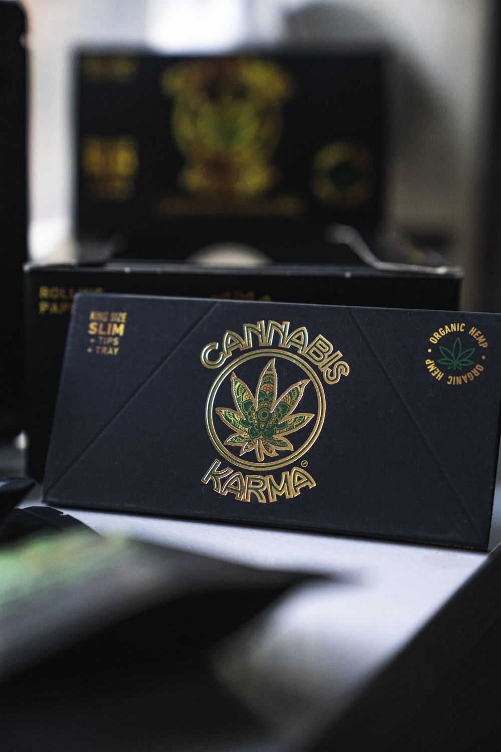 Cannabis Karma Rolling Papers | Organic Hemp | King Size Slim + Tips & Tray