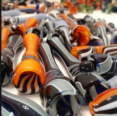 Gladstone Glass Classic Chillum Blue,Orange and Red  Dichro Strip