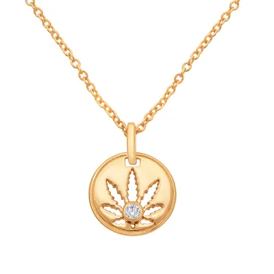 High Point Sativa Cutout Yellow Gold Diamond Necklace | 10mm