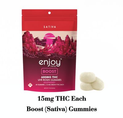Enjoy Live Rosin Boost Delta 9 THC |15mg each | Sativa  40 gummies