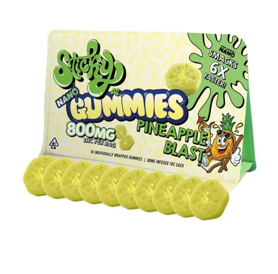 Sticky AF| Nano Tech Fast Acting| Gummies| 800mg 10pc | Pineapple Blast | Hybrid