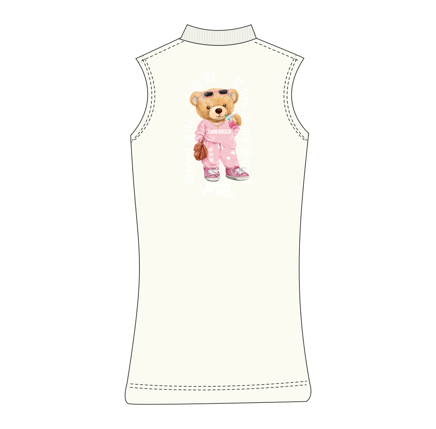 TANK TOP GIRLS HEAVY KNIT JOHN ROGER BEAR CONFFY TEE - OFF WHITE