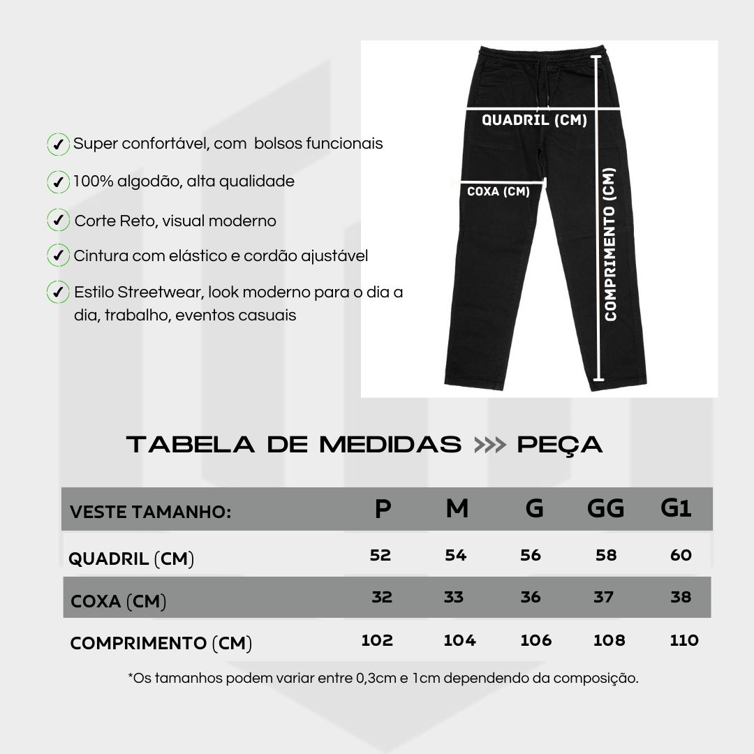 CALÇA CARGO SARJA AJUSTE JOHN ROGER - PRETO