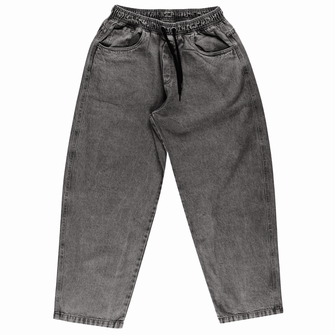 CALÇA JEANS BAGGY ELASTICO OVER - MARMORIZADA