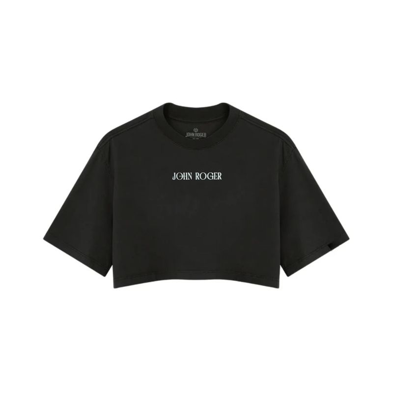 CROPPED OVERSIZED BASIC LIGHT JOHN ROGER ART FLOWER - PRETO
