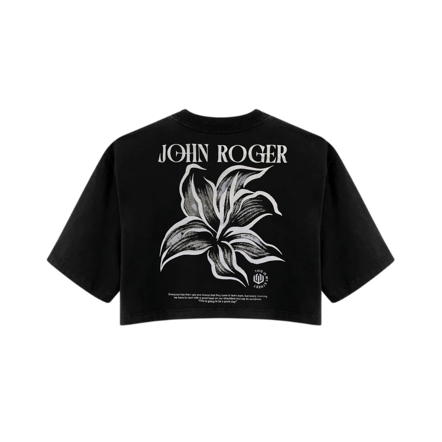 CROPPED OVERSIZED BASIC LIGHT JOHN ROGER ART FLOWER - PRETO