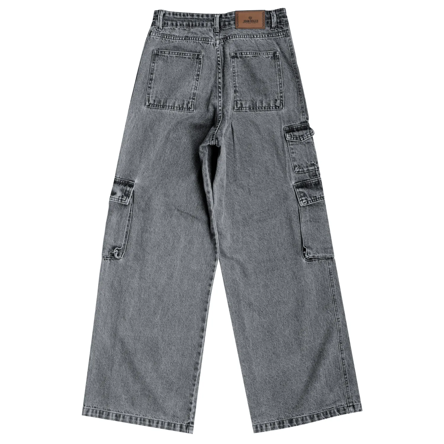 CALÇA FEMININA CARGO JEANS WIDE LEG JOHN ROGER - BLACK MARMORIZADA