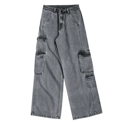 CALÇA FEMININA CARGO JEANS WIDE LEG JOHN ROGER - BLACK MARMORIZADA