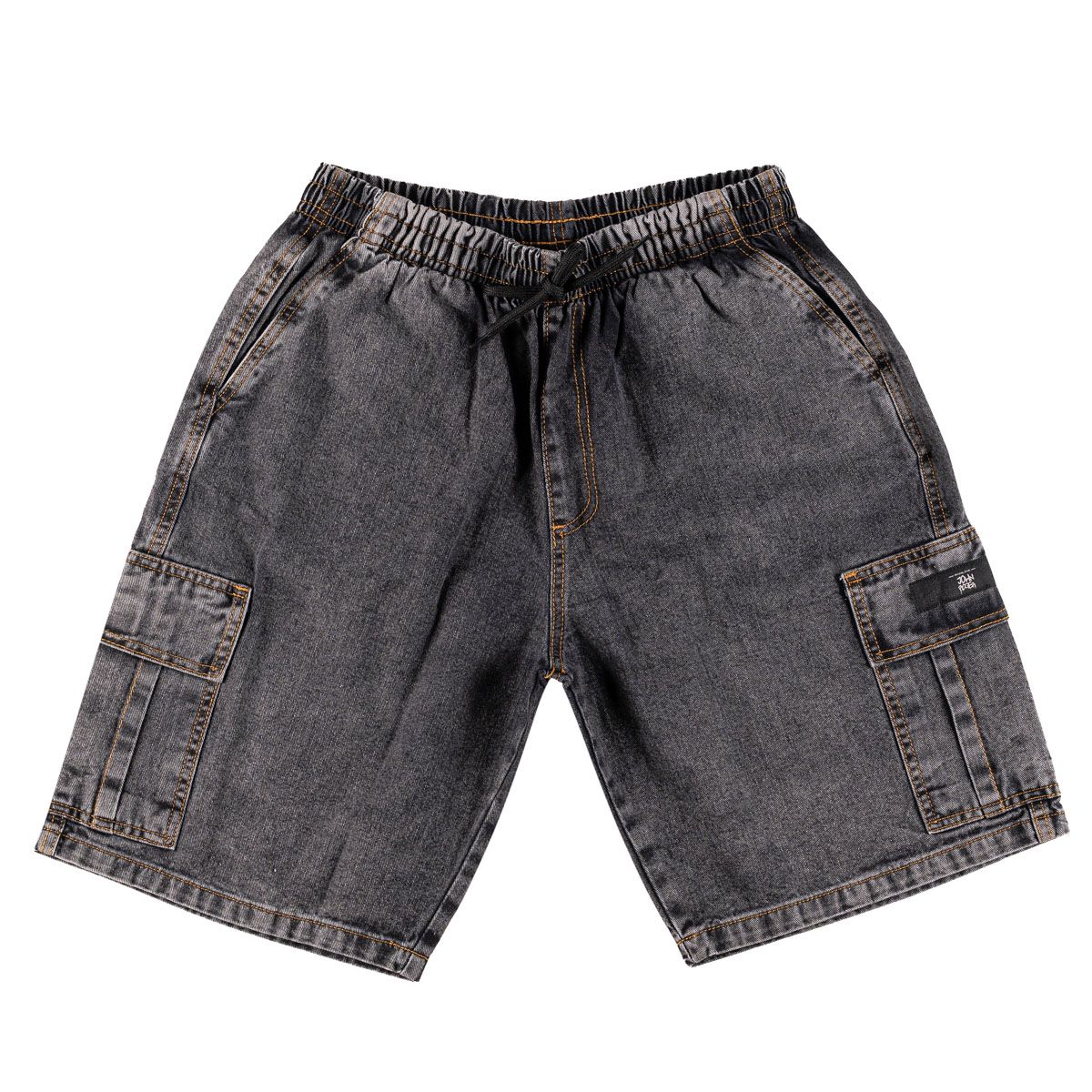 BERMUDA JEANS LAVADA MESCLA ESCURA COM BOLSOS LATERAIS E CORDAO 