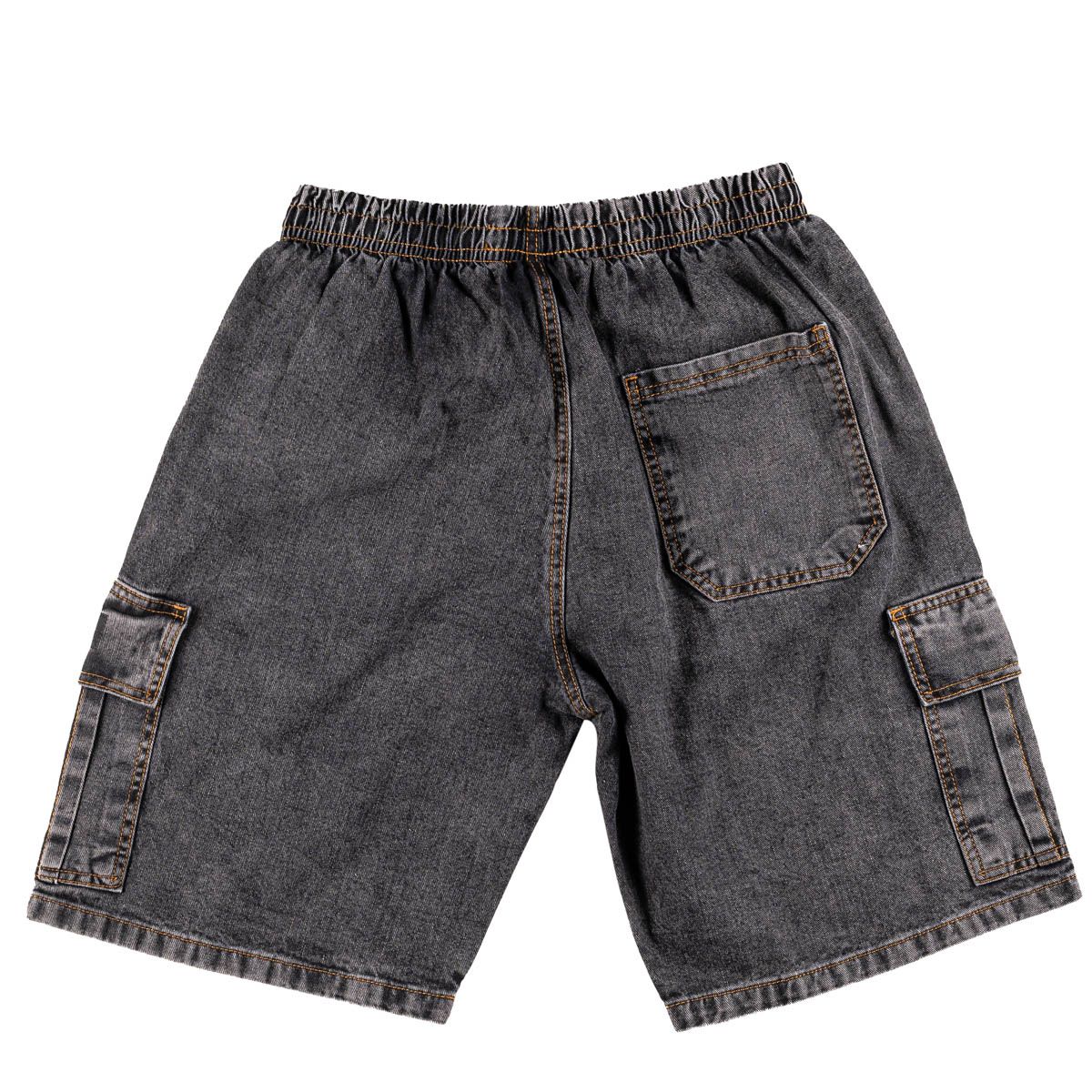 BERMUDA JEANS LAVADA MESCLA ESCURA COM BOLSOS LATERAIS E CORDAO  PARTE TRASEIRA