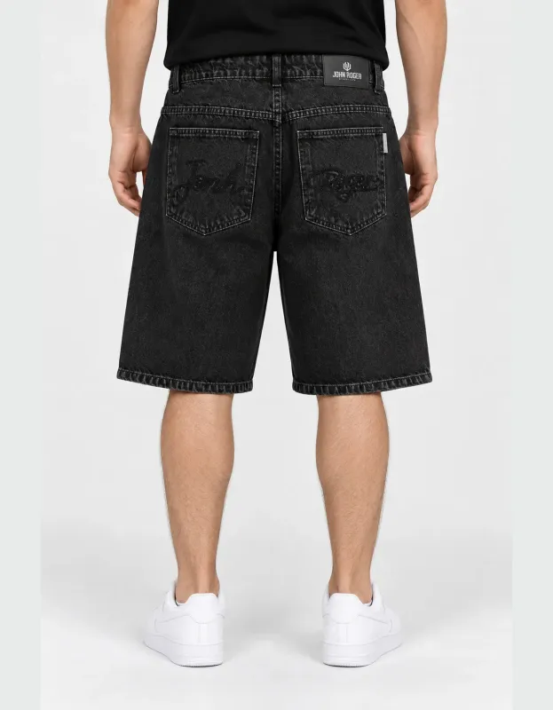 BERMUDA JORTS JEANS BORDADO JOHN ROGER - BLACK STONED