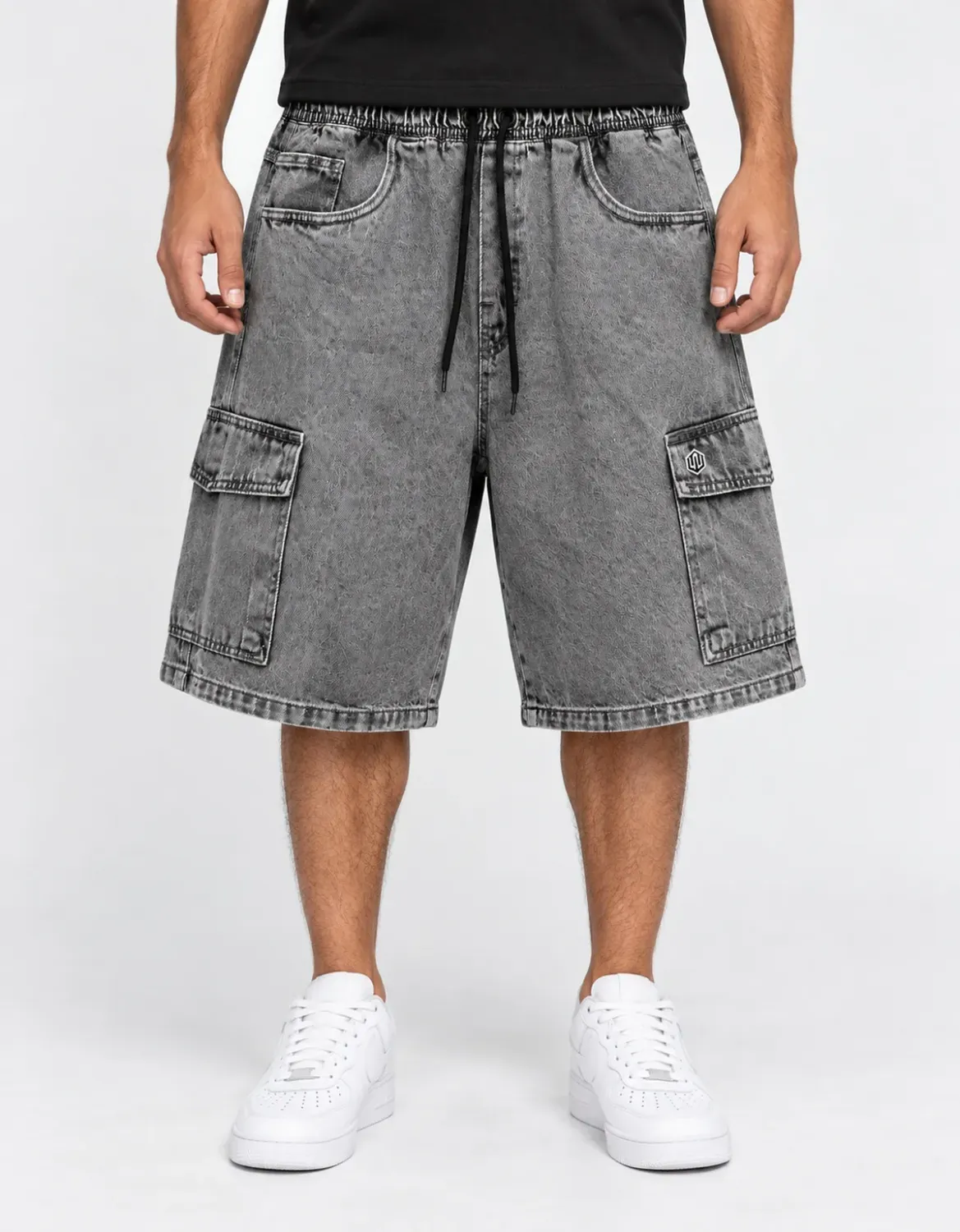 BERMUDA BAGGY CARGO JEANS JOHN ROGER - BLACK MARMORIZADO