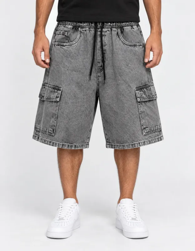 BERMUDA BAGGY CARGO JEANS JOHN ROGER - BLACK MARMORIZADO