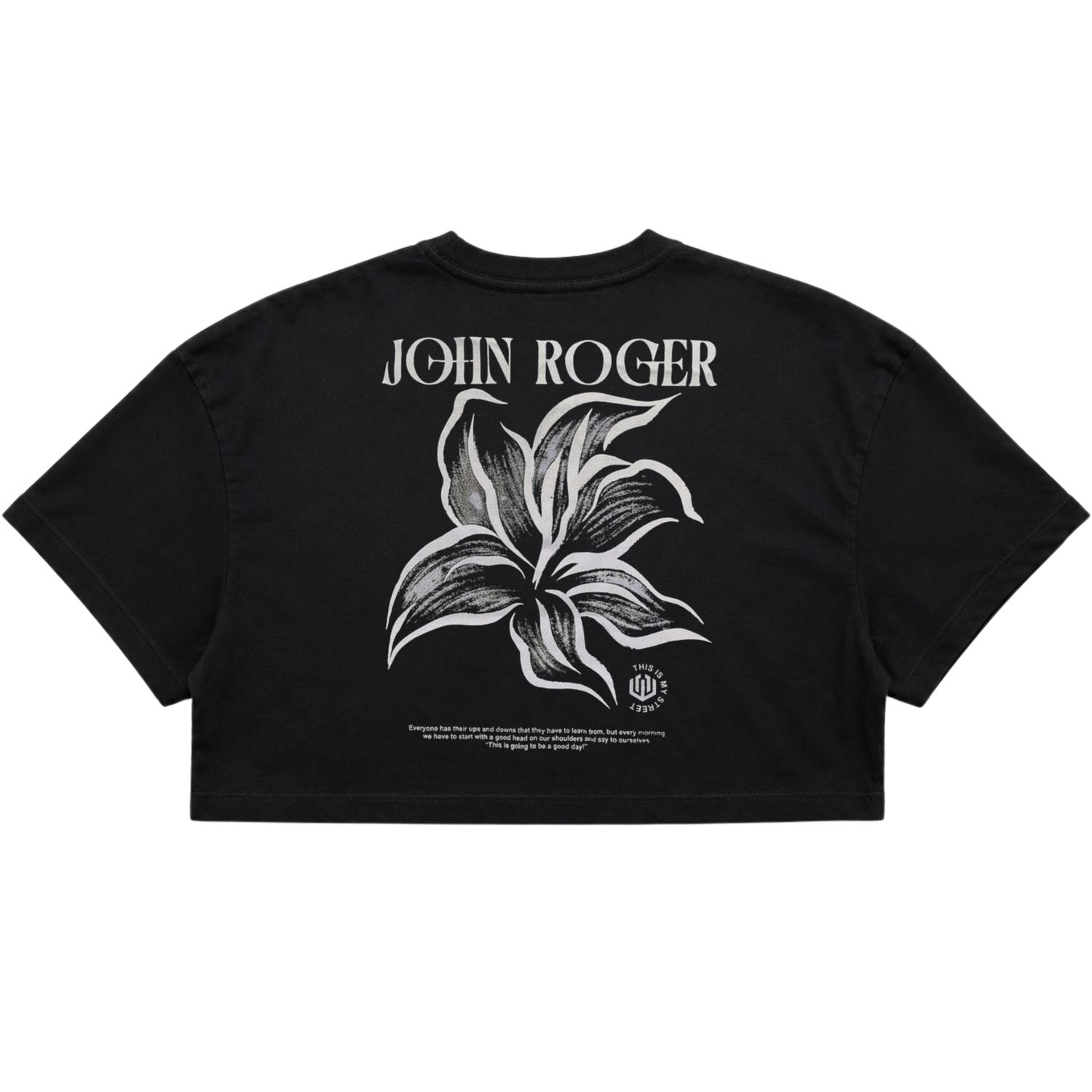 CROPPED OVERSIZED BASIC LIGHT JOHN ROGER ART FLOWER - PRETO