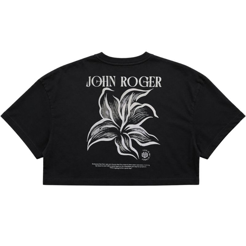 CROPPED OVERSIZED BASIC LIGHT JOHN ROGER ART FLOWER - PRETO