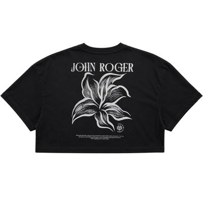 CROPPED OVERSIZED BASIC LIGHT JOHN ROGER ART FLOWER - PRETO