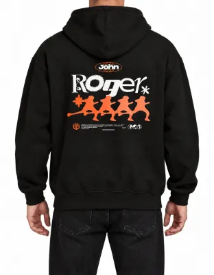 MOLETOM BOXY ZÍPER JOHN ROGER RUN - PRETO