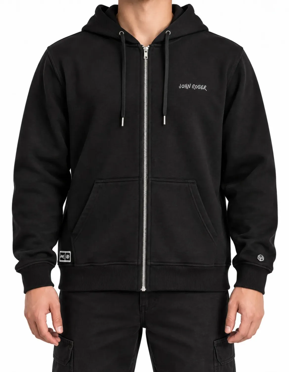 MOLETOM ZÍPER REGULAR BORDADO JOHN ROGER - PRETO