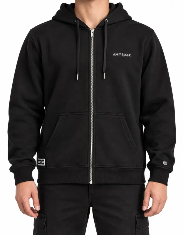 MOLETOM ZÍPER REGULAR BORDADO JOHN ROGER - PRETO