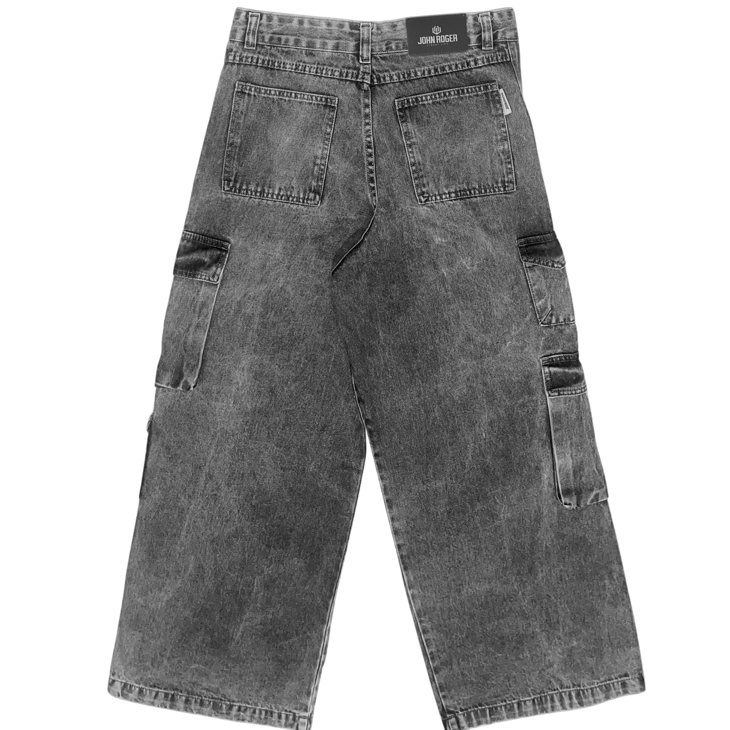 CALÇA FEMININA CARGO JEANS WIDE LEG JOHN ROGER - BLACK MARMORIZADO