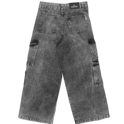 CALÇA FEMININA CARGO JEANS WIDE LEG JOHN ROGER - BLACK MARMORIZADO