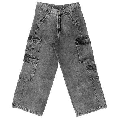 CALÇA FEMININA CARGO JEANS WIDE LEG JOHN ROGER - BLACK MARMORIZADO