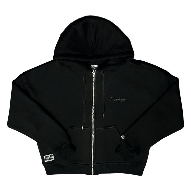 MOLETOM BOXY FEMININO ZÍPER BORDADO JOHN ROGER - PRETO