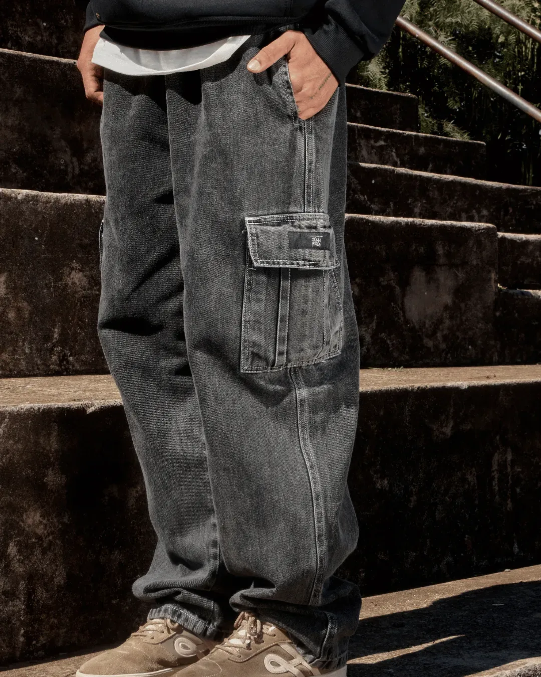 CALÇA CARGO JOHN ROGER JEANS BIG - BLACK MARMORIZADA