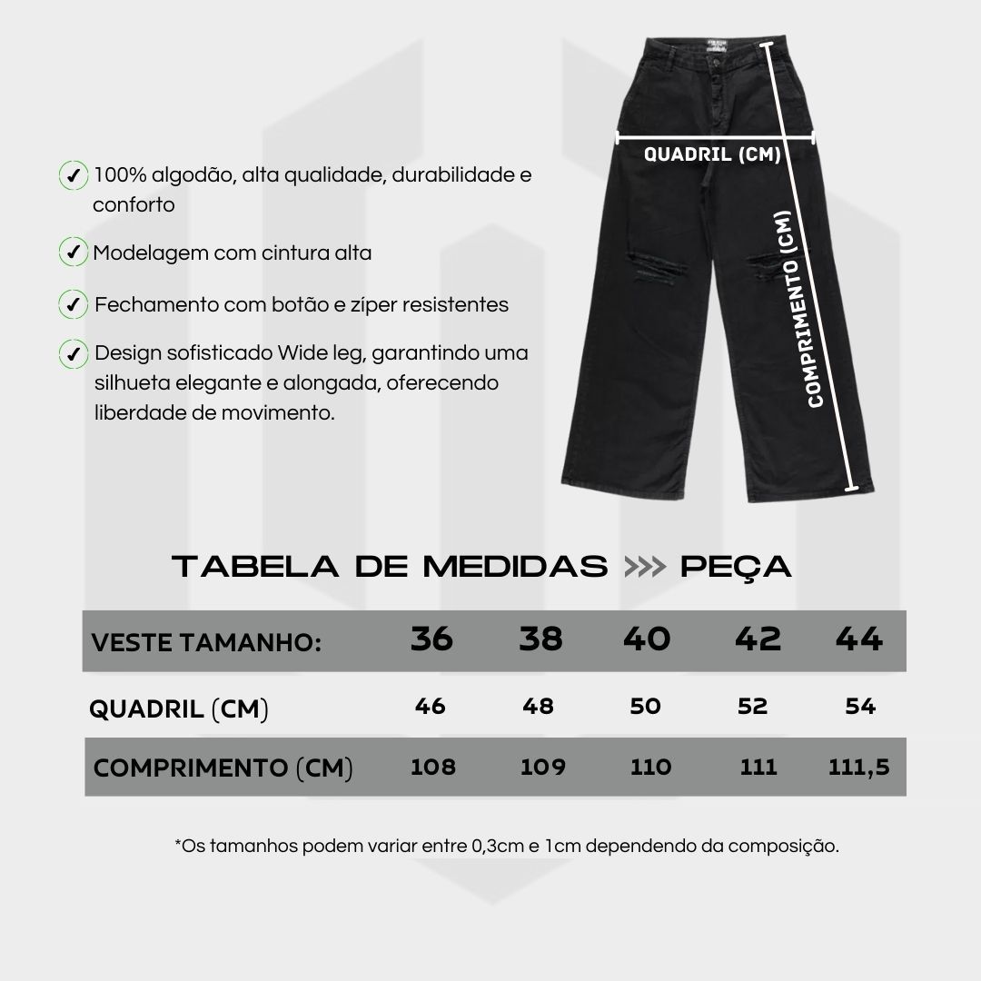 CALÇA FEMININA CARGO JEANS WIDE LEG JOHN ROGER - BLACK