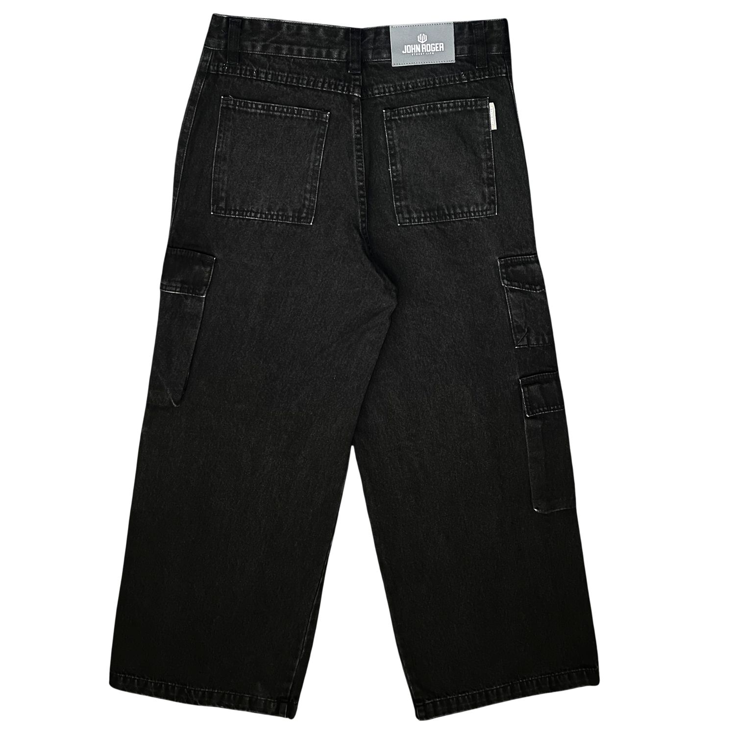 CALÇA FEMININA CARGO JEANS WIDE LEG JOHN ROGER - BLACK